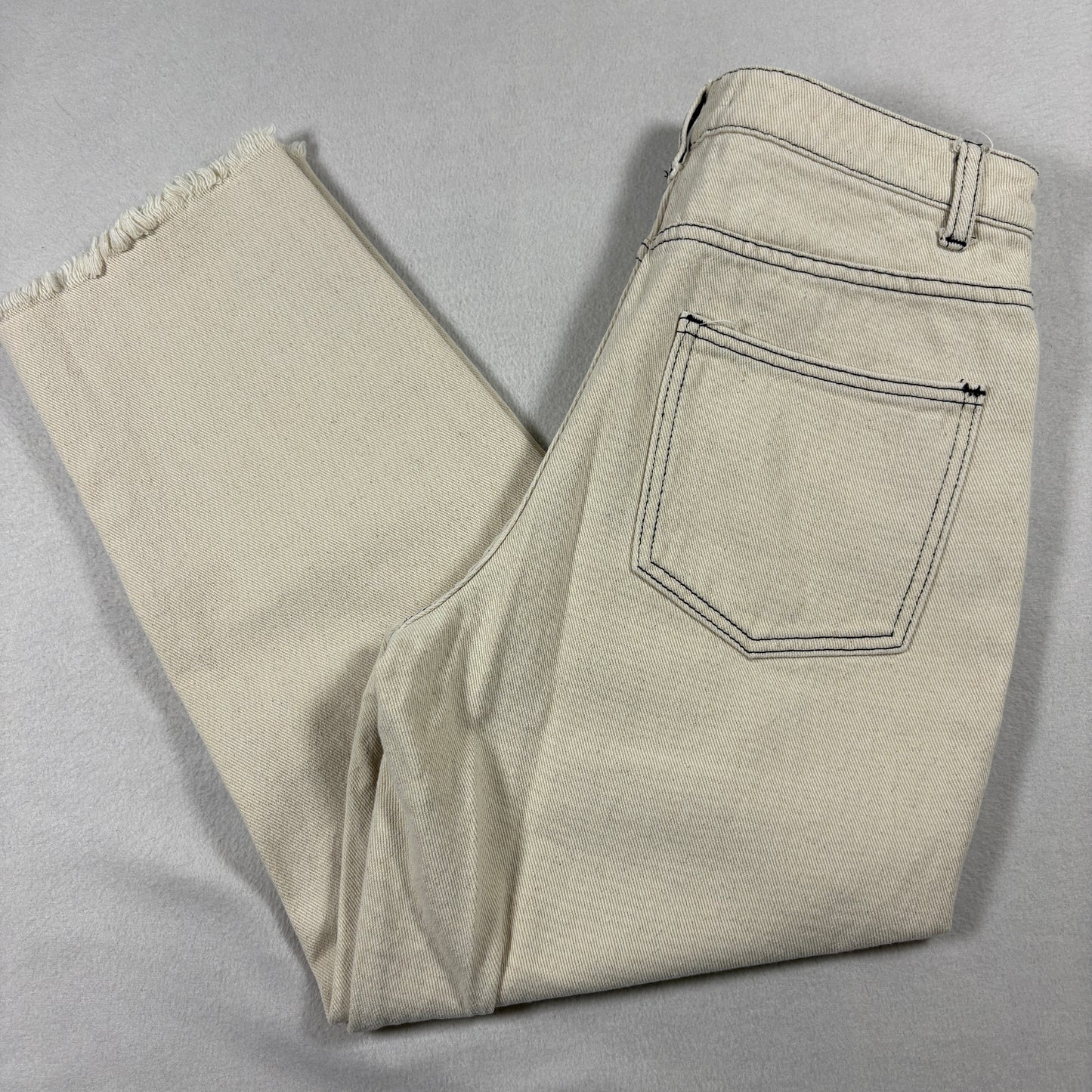 Miou Muse Womens Beige High Rise Straight Jeans M Raw Hem Y2K Minimalist Grunge