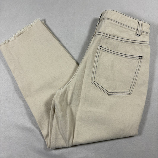 Miou Muse Womens Beige High Rise Straight Jeans M Raw Hem Y2K Minimalist Grunge