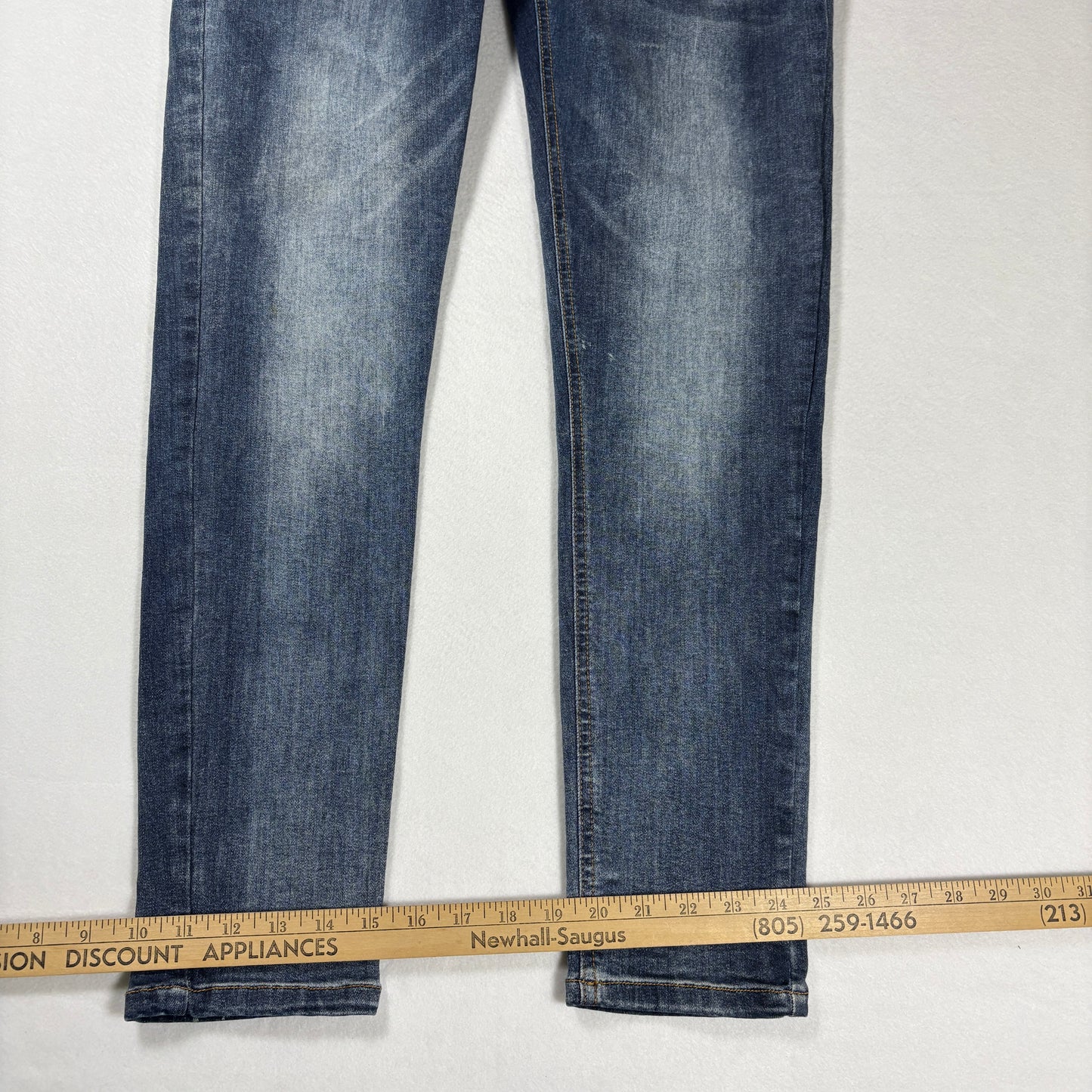 Mens Skinny Fit Jeans 34 Blue Denim Y2K Slim Stretch Distressed Wash Vintage