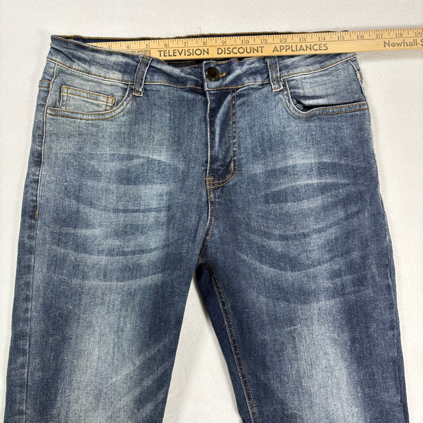 Mens Skinny Fit Jeans 34 Blue Denim Y2K Slim Stretch Distressed Wash Vintage