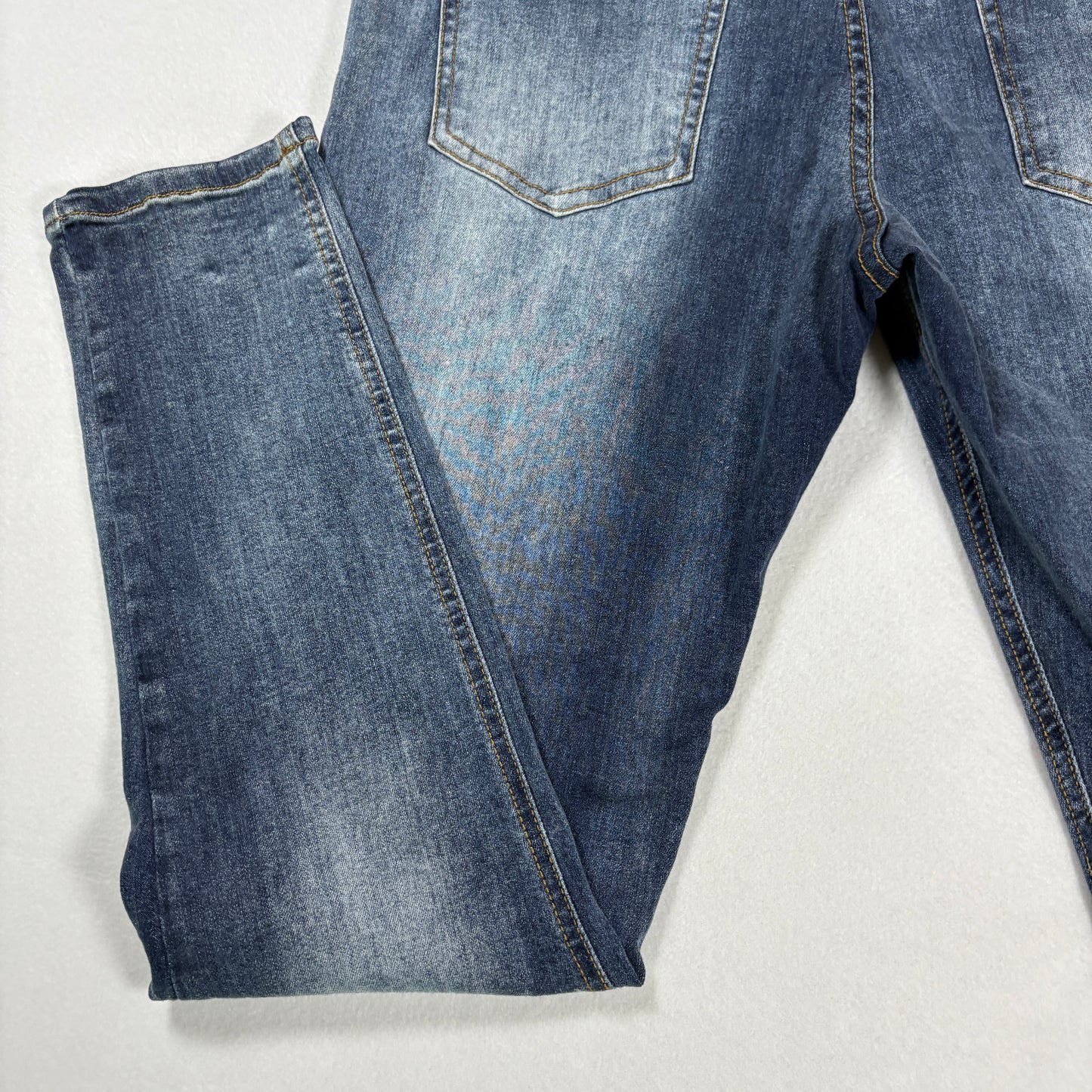 Mens Skinny Fit Jeans 34 Blue Denim Y2K Slim Stretch Distressed Wash Vintage