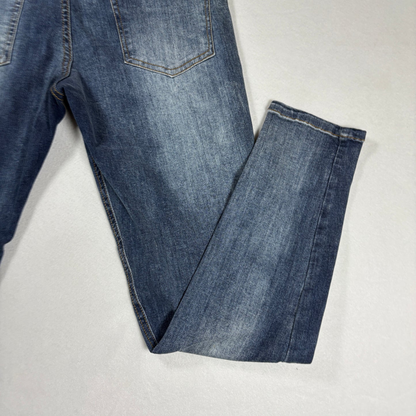 Mens Skinny Fit Jeans 34 Blue Denim Y2K Slim Stretch Distressed Wash Vintage