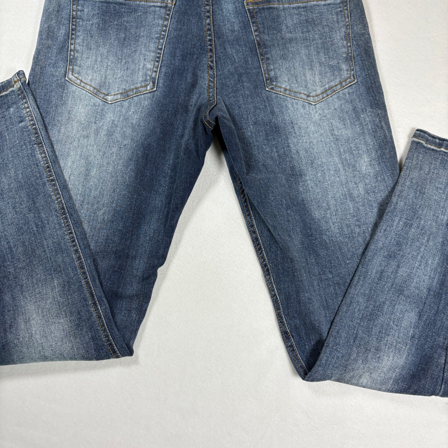 Mens Skinny Fit Jeans 34 Blue Denim Y2K Slim Stretch Distressed Wash Vintage