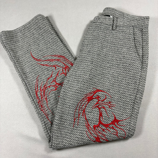Delirium Dreaming Mens Gray Knit Pants XL Red Flame Graphic Y2K Grunge Streetwear