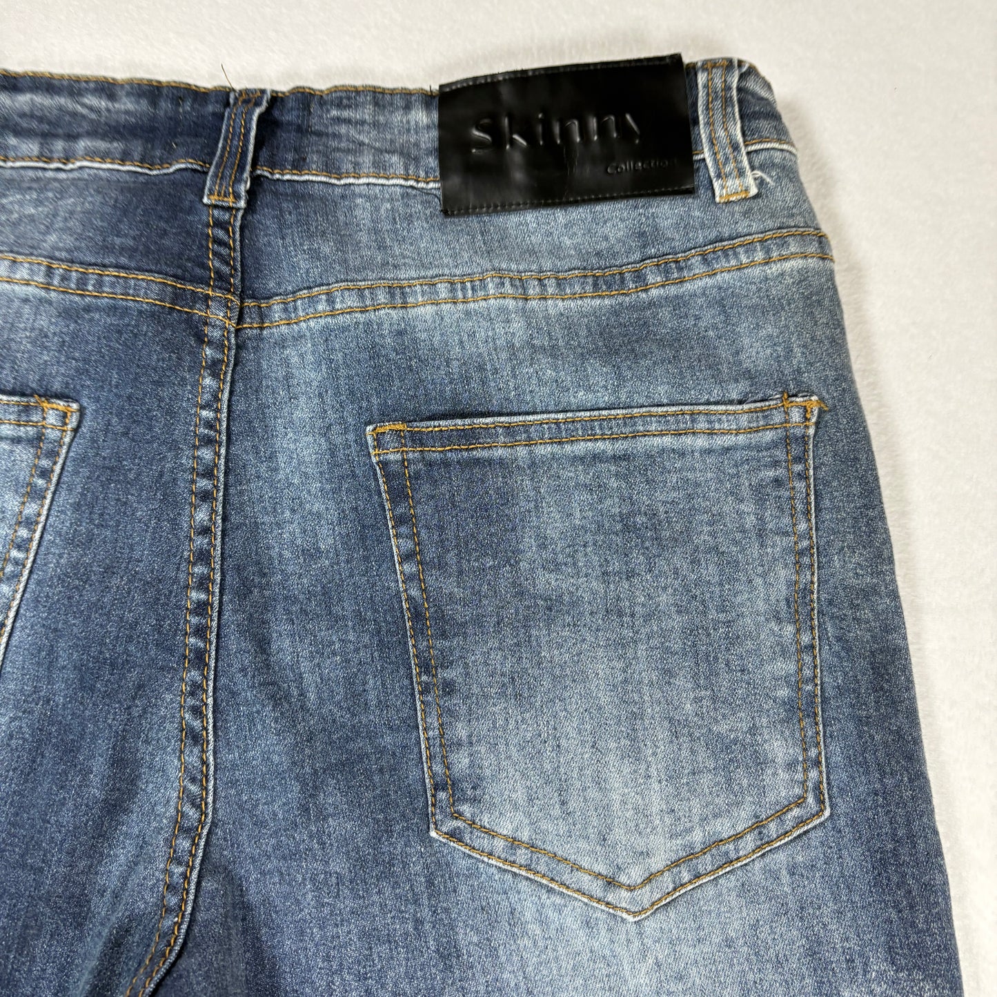 Mens Skinny Fit Jeans 34 Blue Denim Y2K Slim Stretch Distressed Wash Vintage