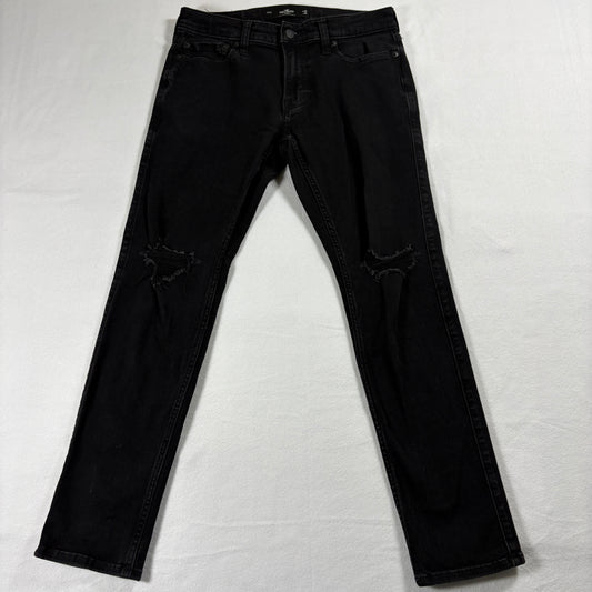 Hollister Jeans Mens W30 L30 Black Distressed Skinny Y2K Grunge Denim Streetwear