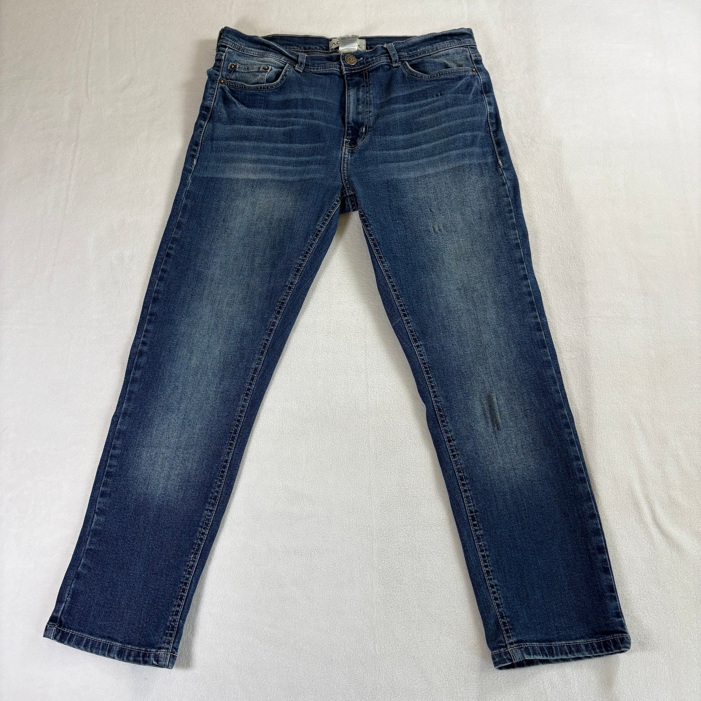 Denim & Ace Mens Slim Straight Jeans 36x30 Blue Medium Wash Stretch Fit