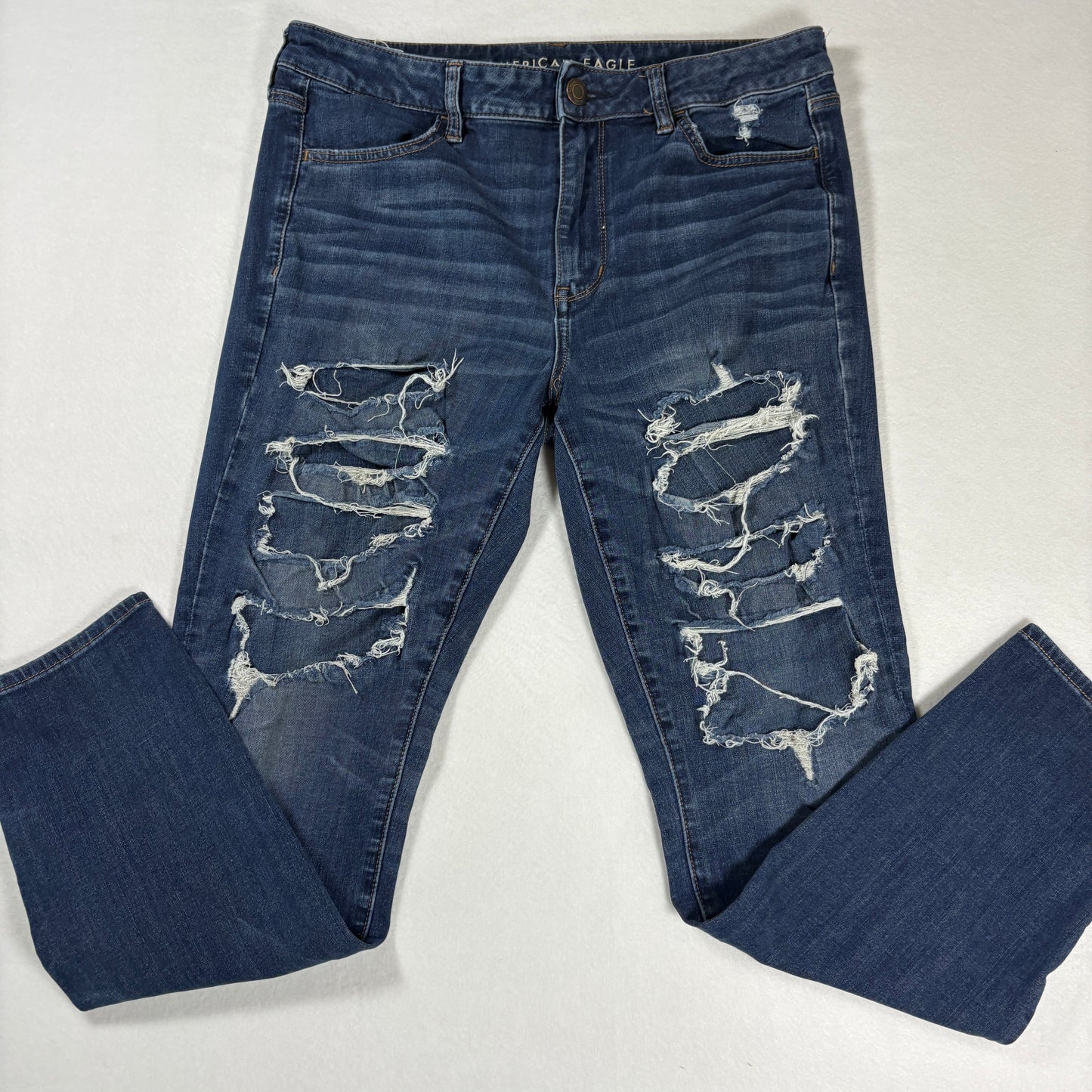 American Eagle Womens Jeans 14R Dark Wash Distressed Ripped Stretch Denim Y2K