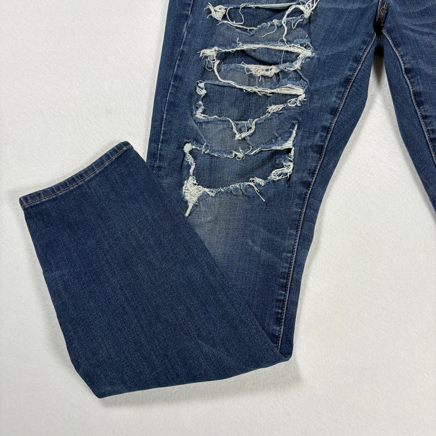 American Eagle Womens Jeans 14R Dark Wash Distressed Ripped Stretch Denim Y2K