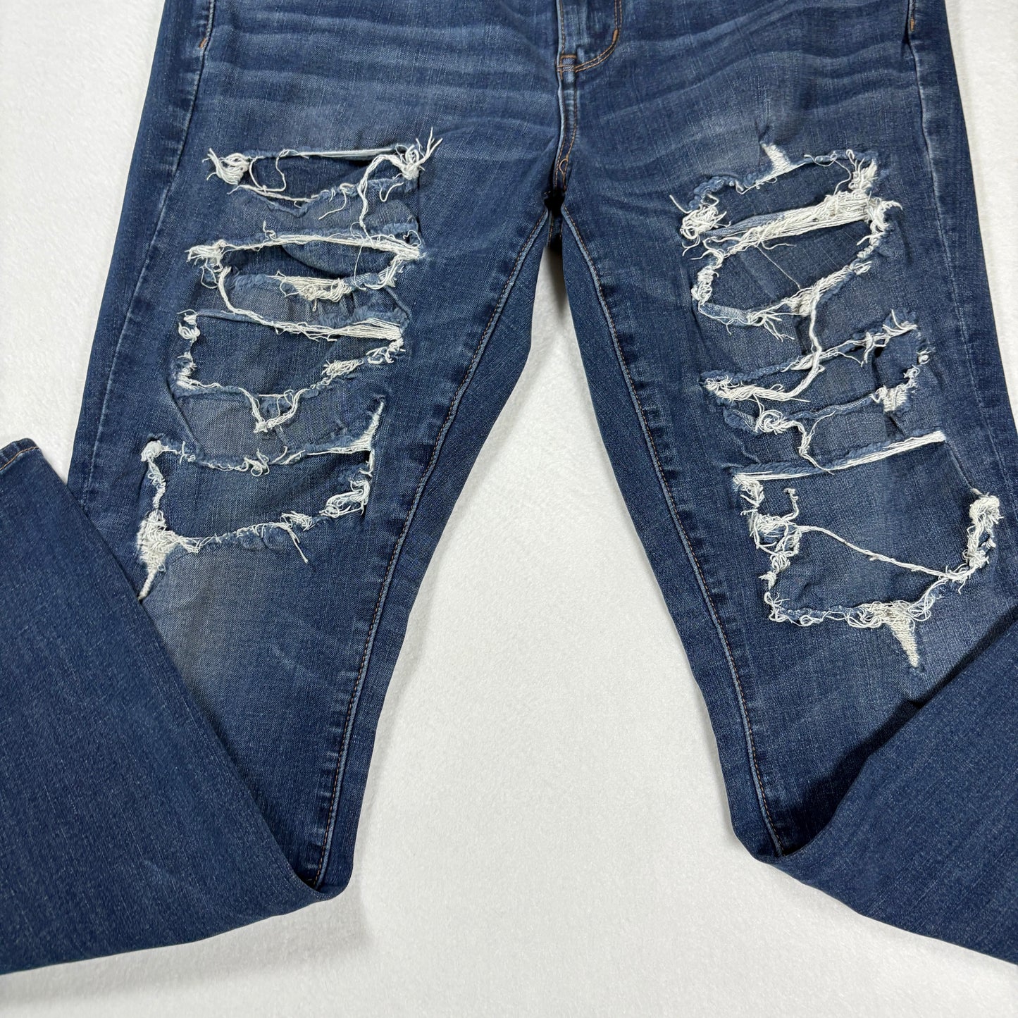 American Eagle Womens Jeans 14R Dark Wash Distressed Ripped Stretch Denim Y2K