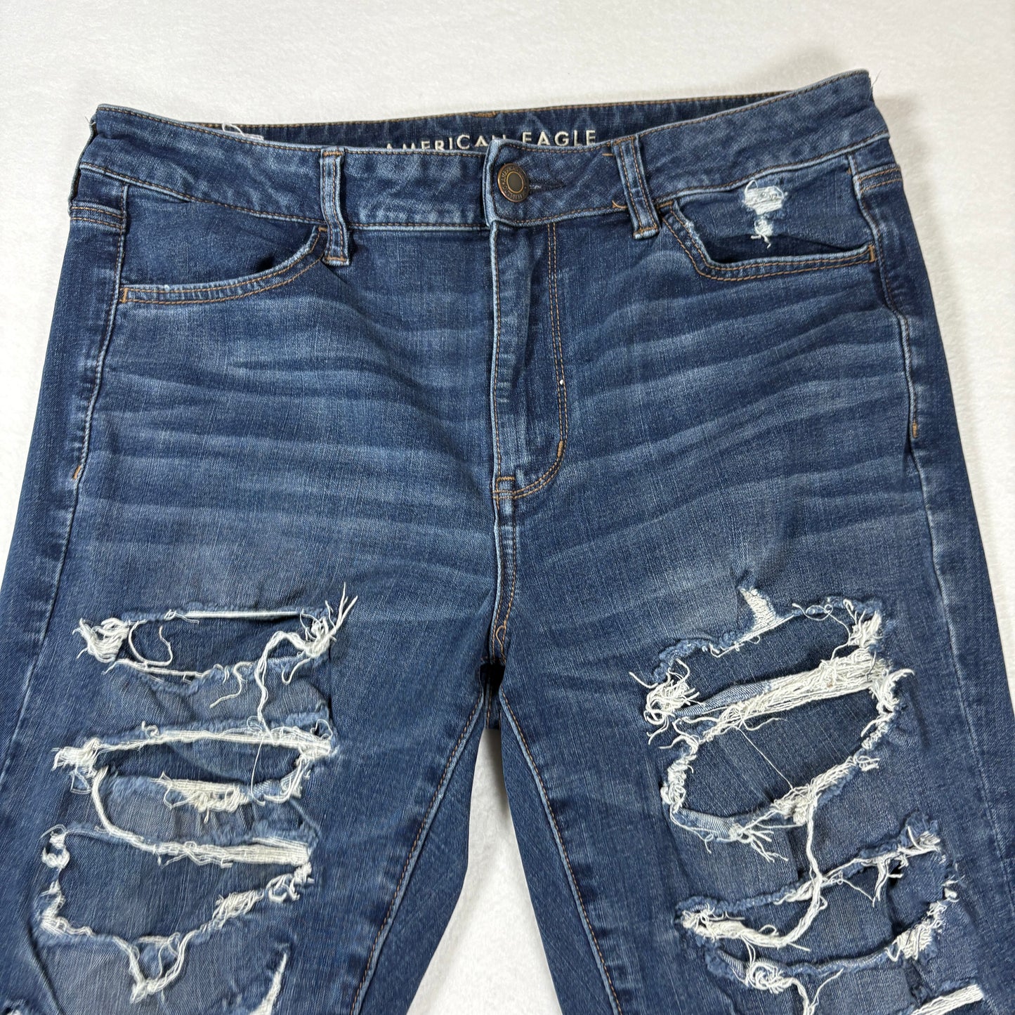 American Eagle Womens Jeans 14R Dark Wash Distressed Ripped Stretch Denim Y2K