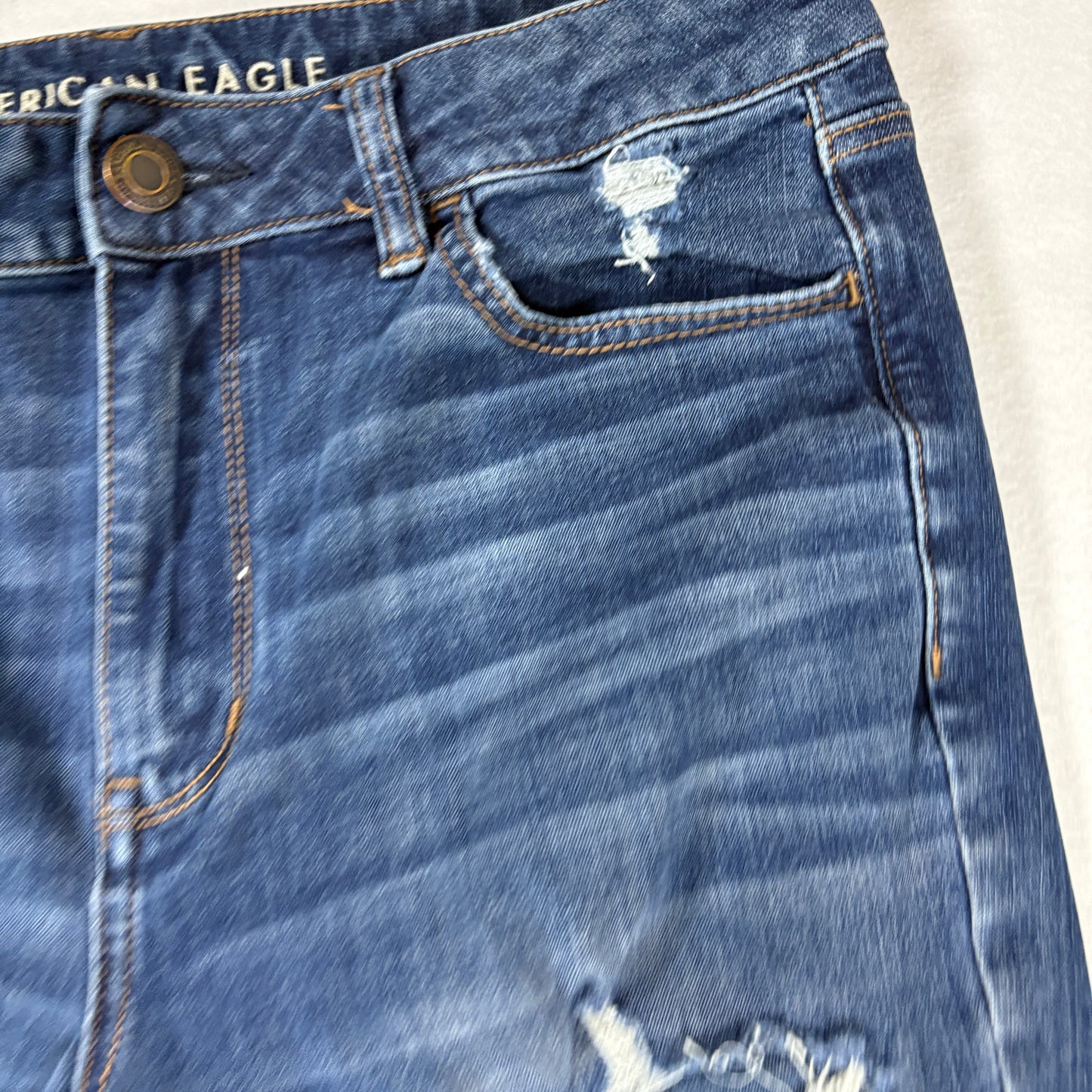 American Eagle Womens Jeans 14R Dark Wash Distressed Ripped Stretch Denim Y2K