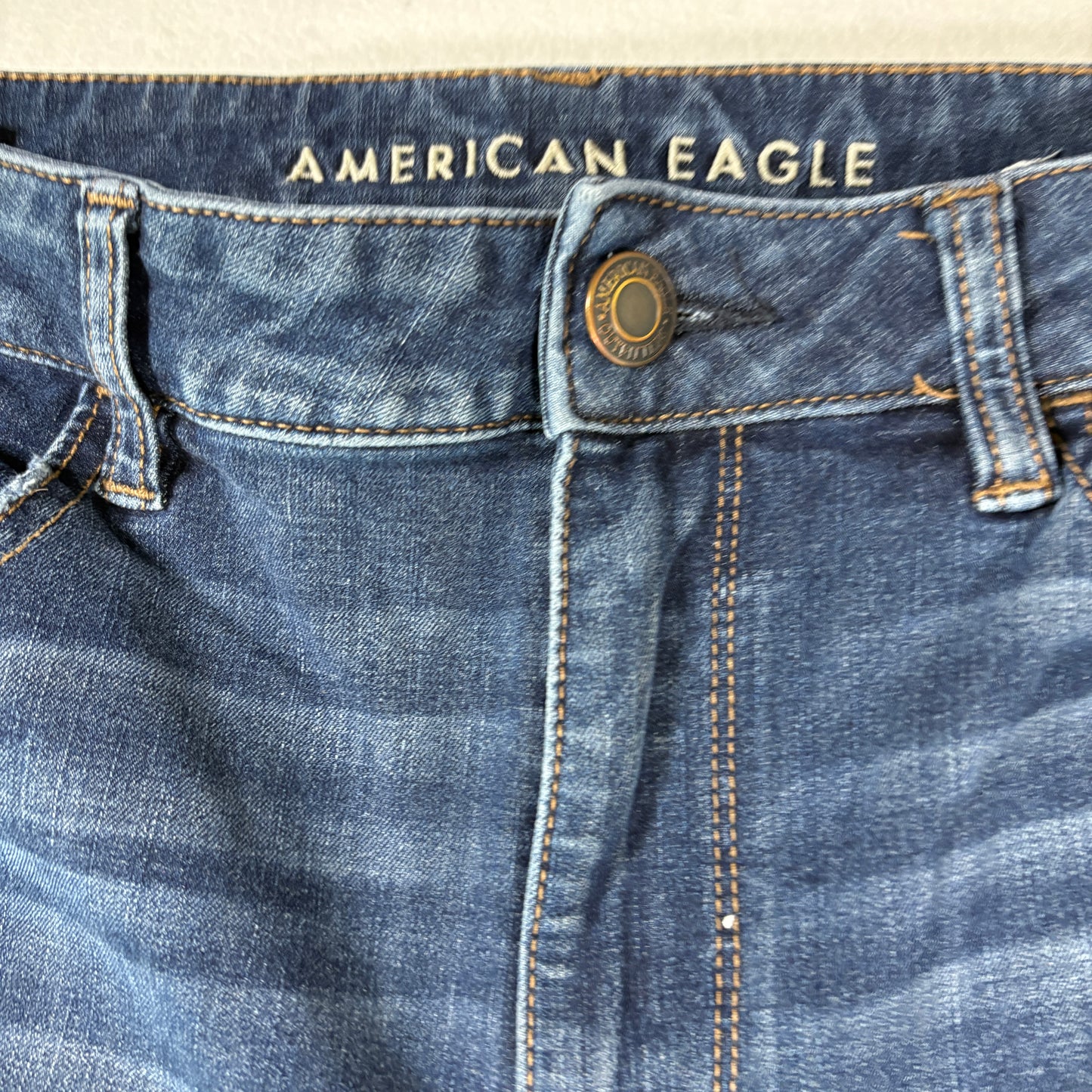 American Eagle Womens Jeans 14R Dark Wash Distressed Ripped Stretch Denim Y2K