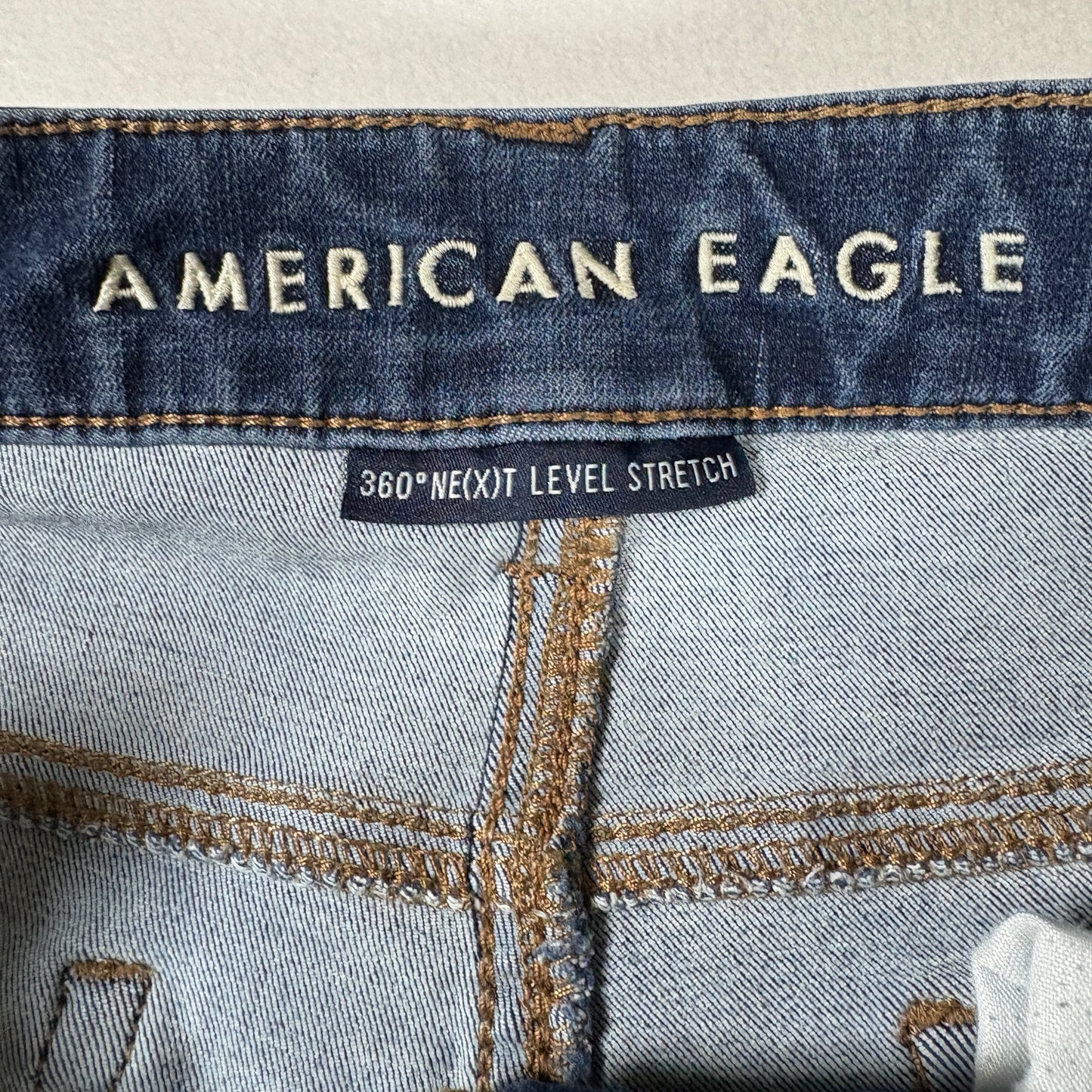 American Eagle Womens Jeans 14R Dark Wash Distressed Ripped Stretch Denim Y2K