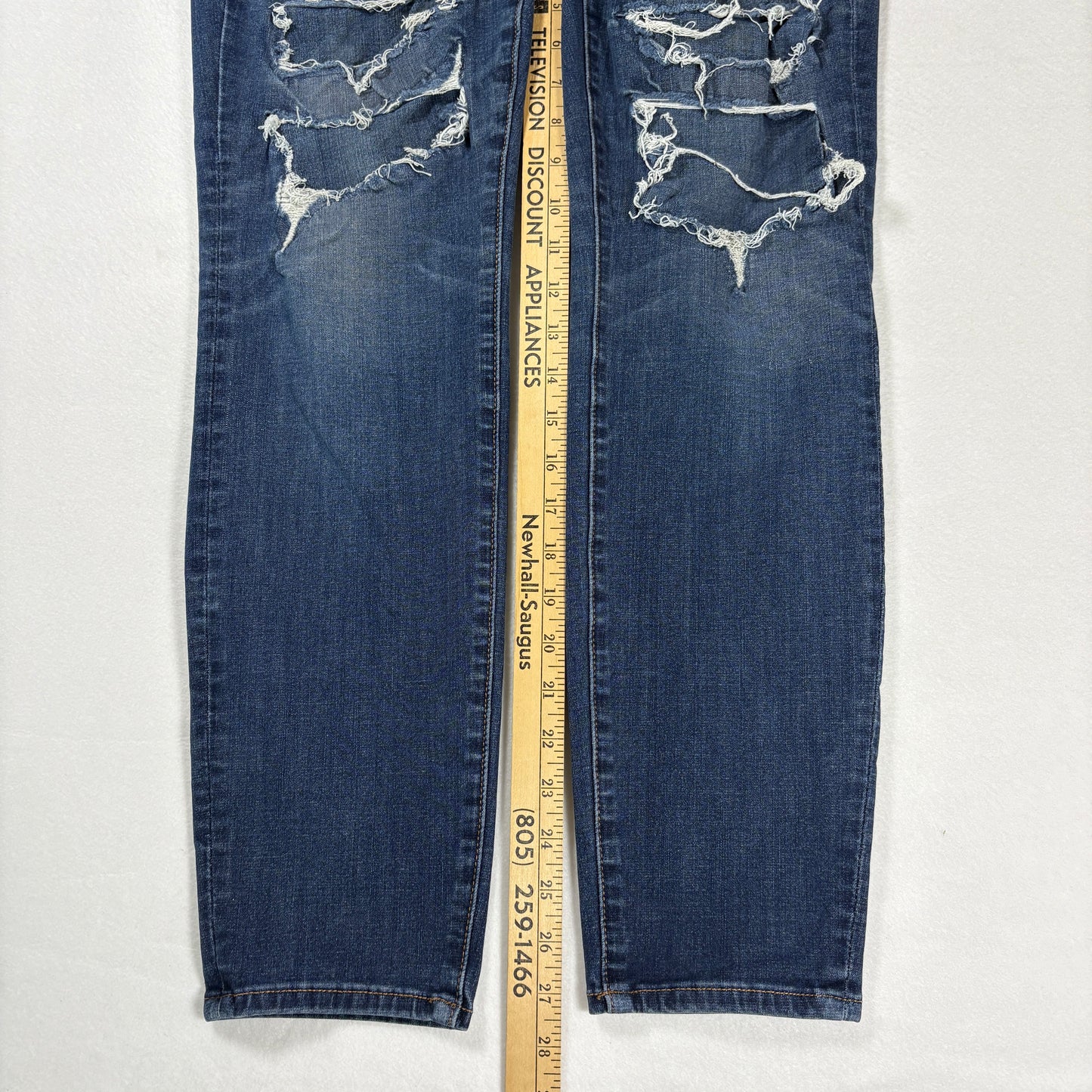 American Eagle Womens Jeans 14R Dark Wash Distressed Ripped Stretch Denim Y2K