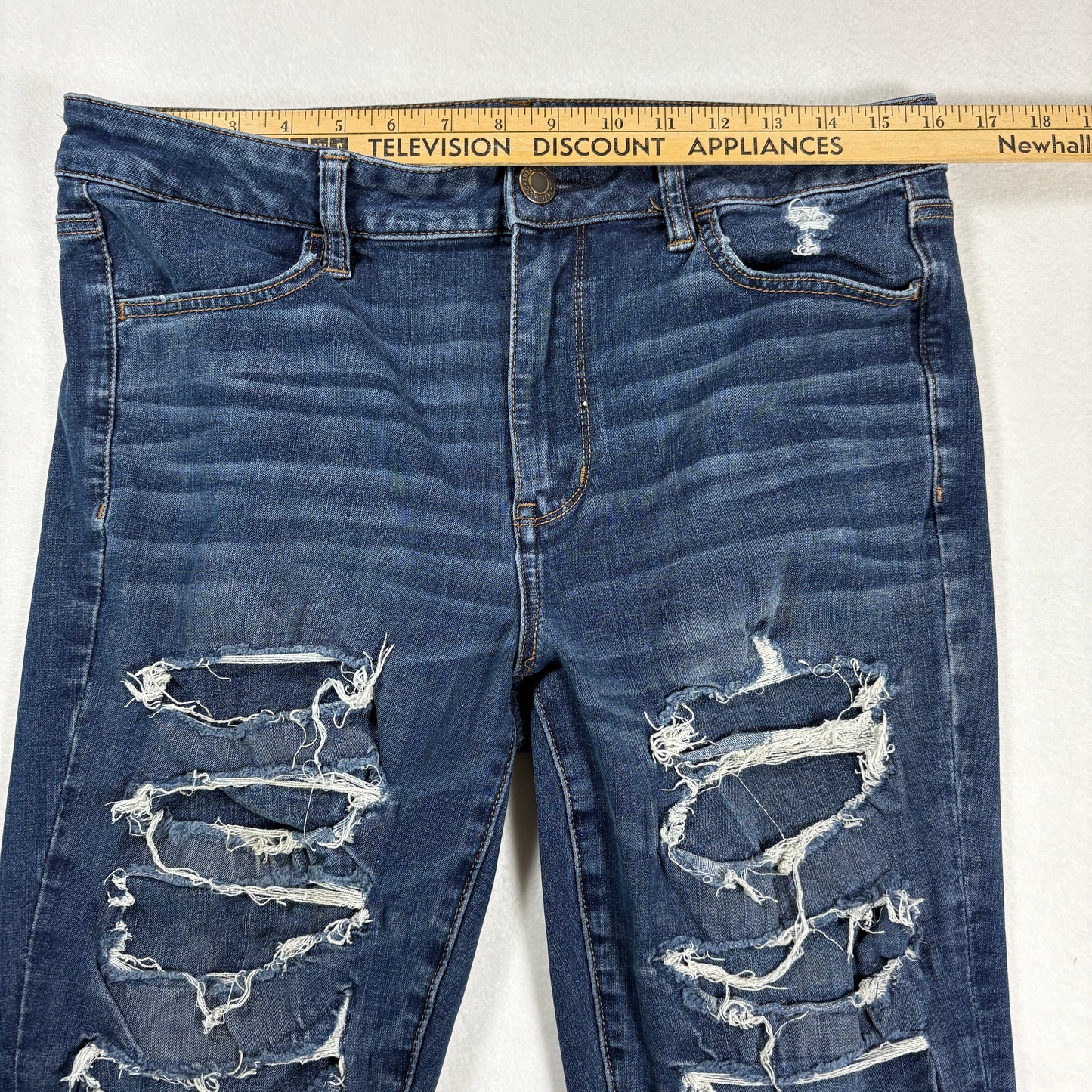 American Eagle Womens Jeans 14R Dark Wash Distressed Ripped Stretch Denim Y2K