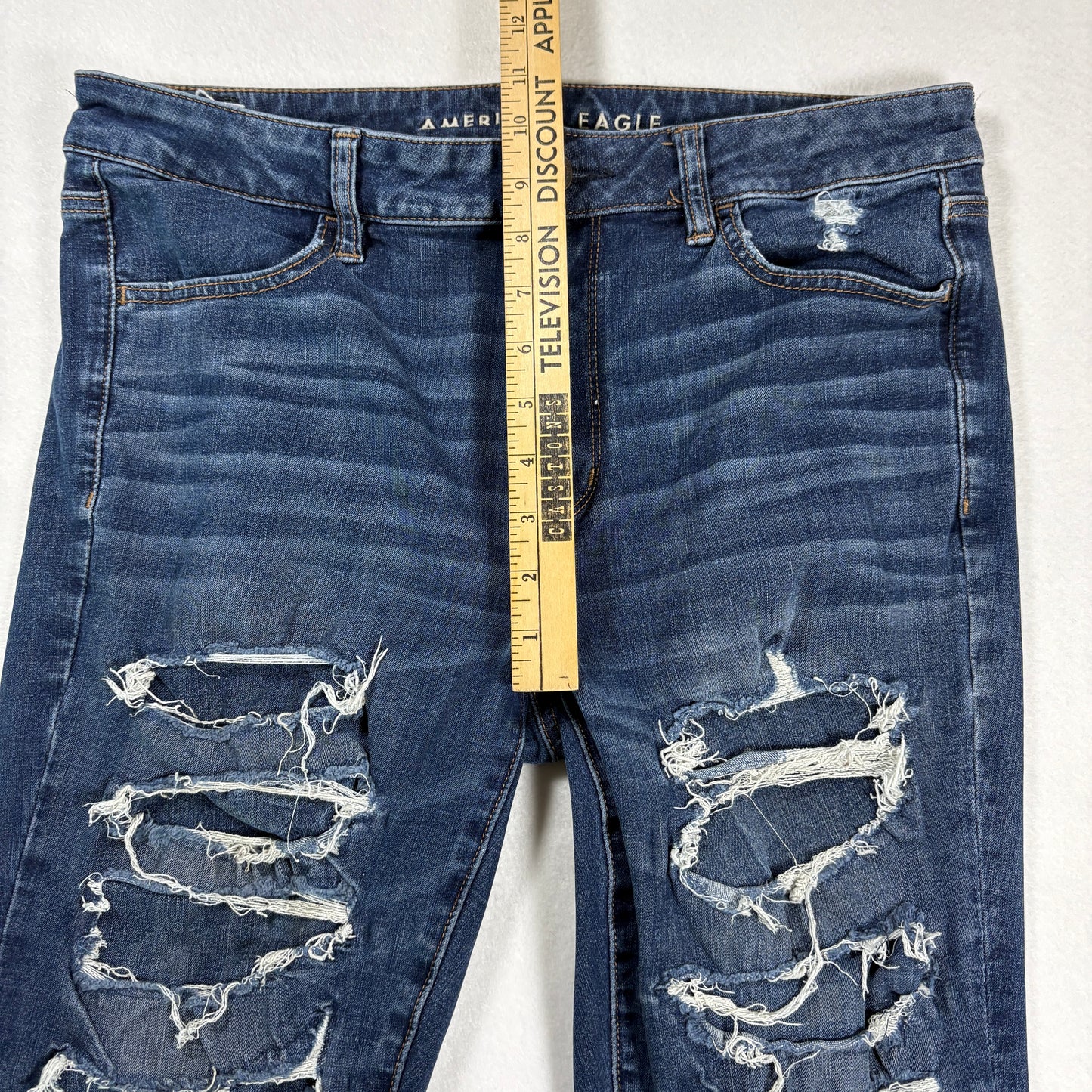 American Eagle Womens Jeans 14R Dark Wash Distressed Ripped Stretch Denim Y2K
