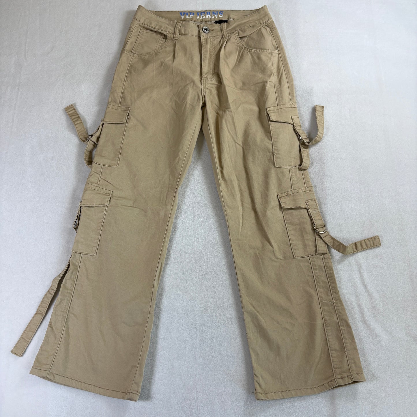 Y2K VIP Jeans Womens 9/10 Khaki Cargo Pants Wide Leg Baggy Retro