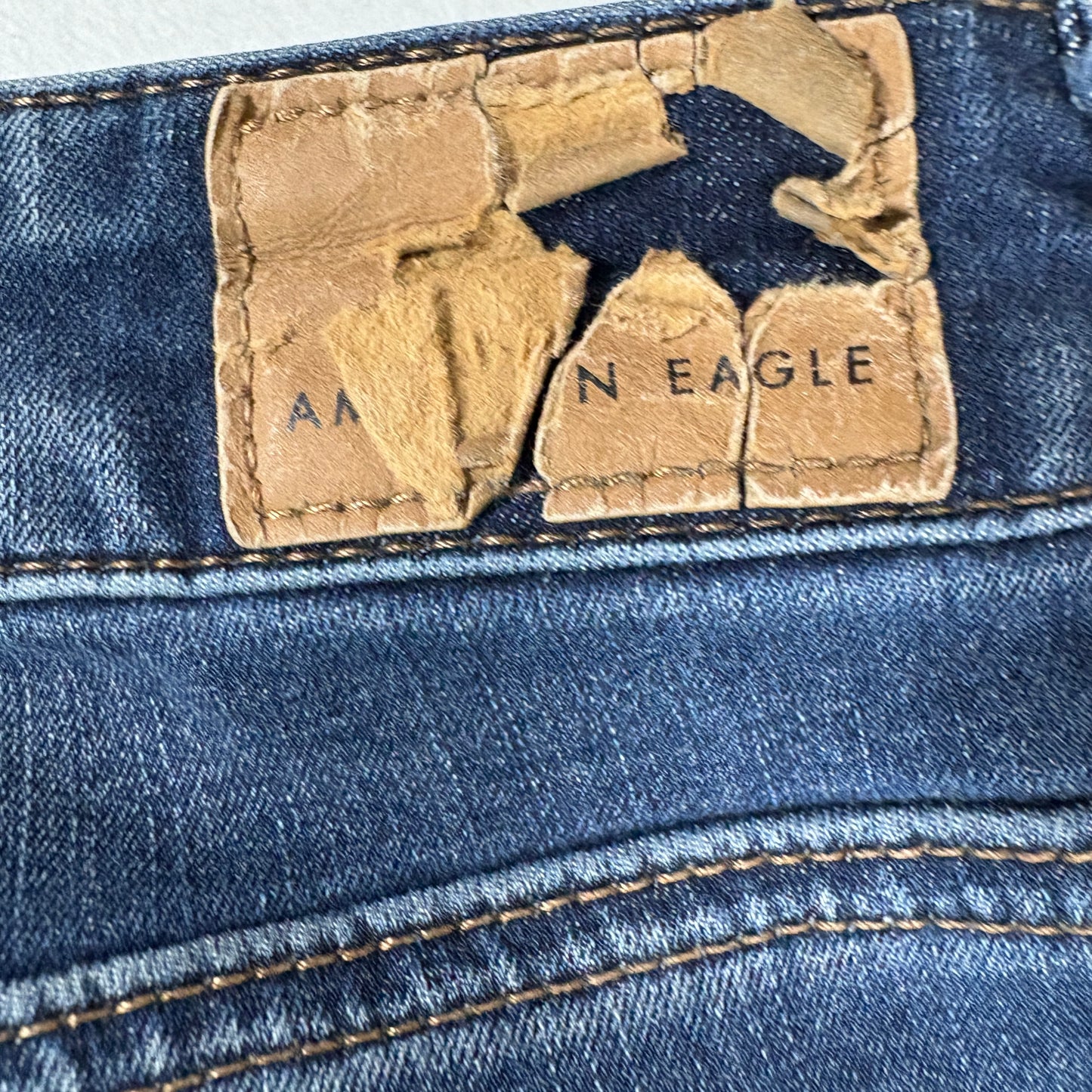 American Eagle Womens Jeans 14R Dark Wash Distressed Ripped Stretch Denim Y2K