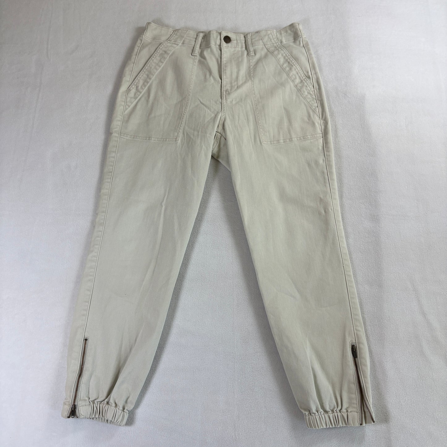 Cabi Zip Hem Jogger Pants Womens 6 Cream Tapered Stretch Casual Chic