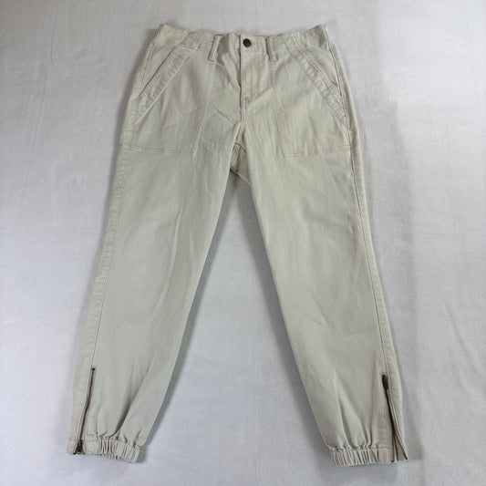 Cabi Zip Hem Jogger Pants Womens 6 Cream Tapered Stretch Casual Chic