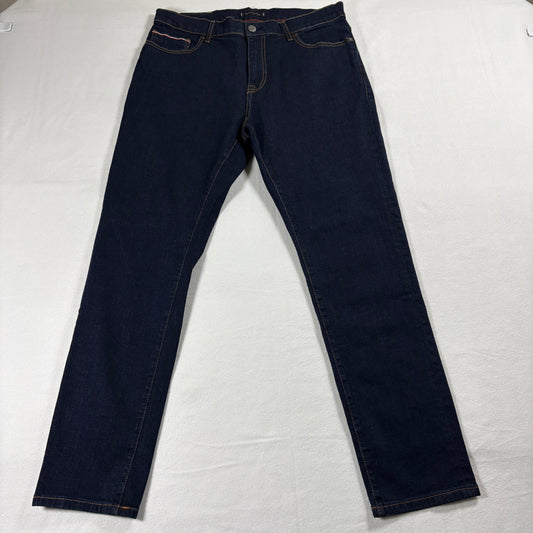 Tommy Hilfiger Jeans Mens 34x30 Dark Wash Straight Denim Stretch Classic Style X