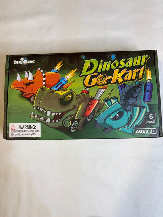 DinoBros Dinosaur Go-Kart 6-Pack Toy Cars for Kids Ages 3+ Racing Set