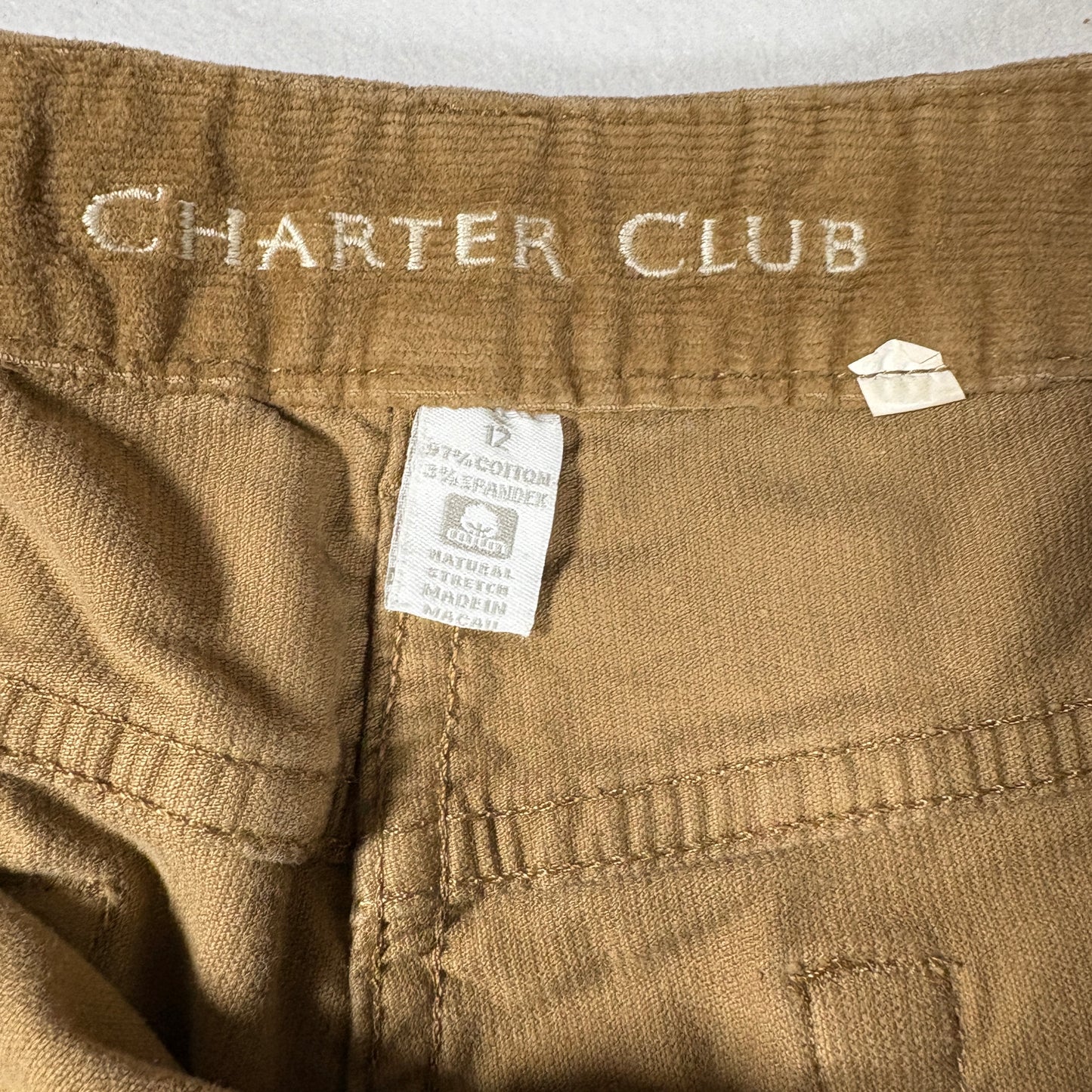 Charter Club Womens Pants Size 12 Brown Corduroy Straight Leg Stretch Classic