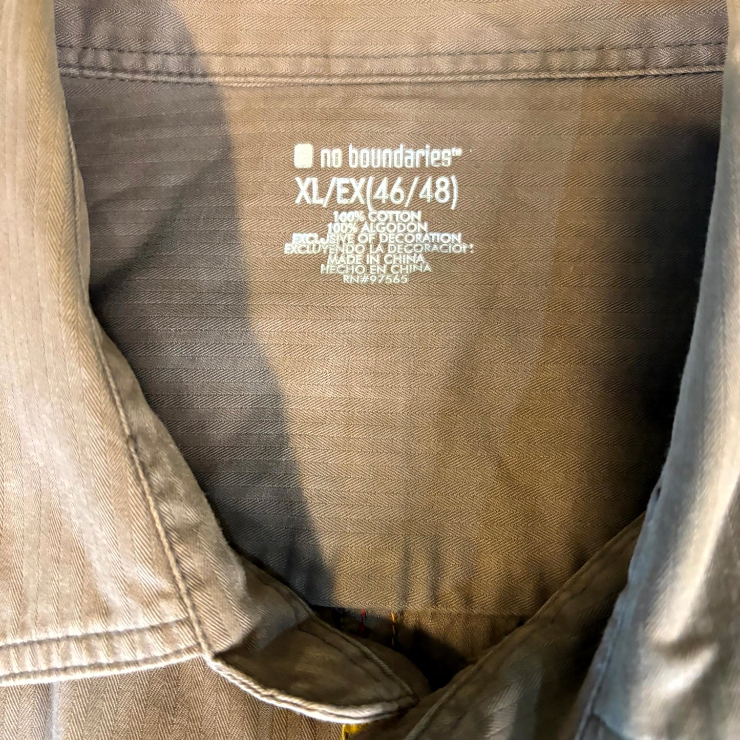 No Boundaries Men’s Brown Button Front Shirt XL 46/48 Cotton Casual Workwear