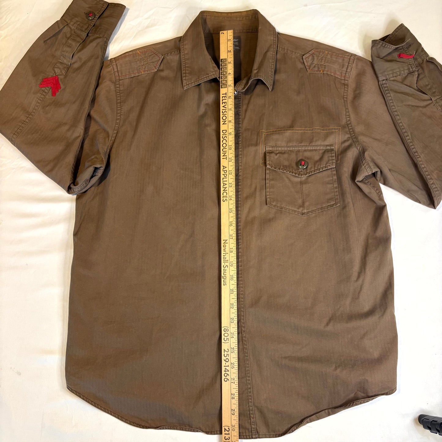 No Boundaries Men’s Brown Button Front Shirt XL 46/48 Cotton Casual Workwear