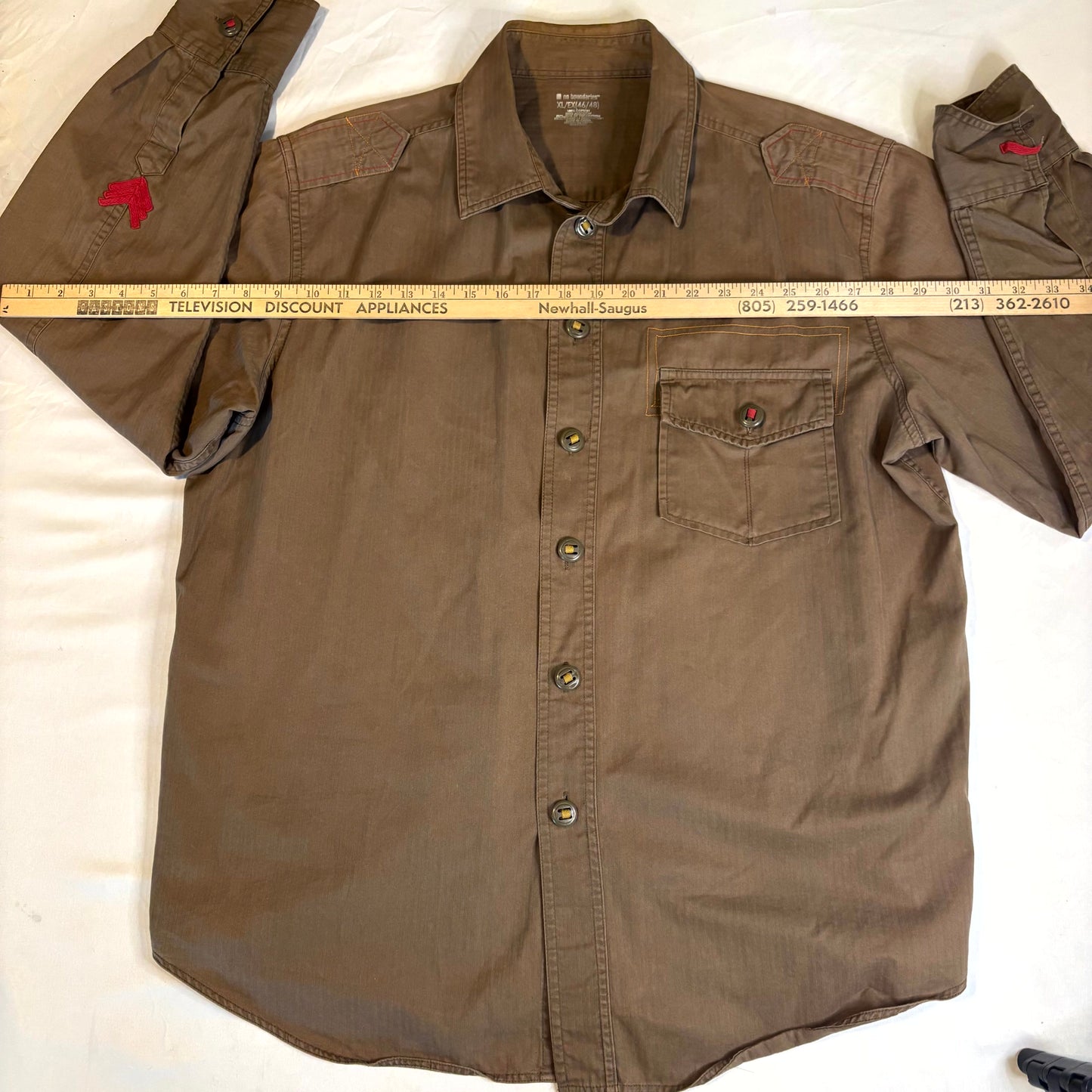 No Boundaries Men’s Brown Button Front Shirt XL 46/48 Cotton Casual Workwear