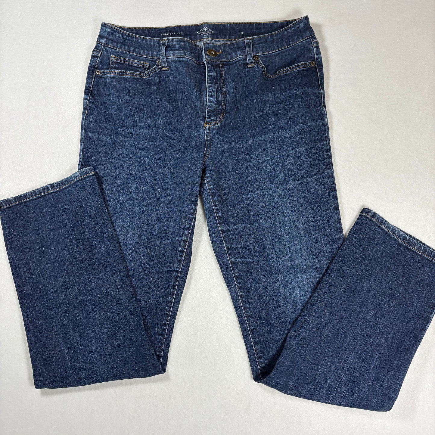 St Johns Bay Womens Jeans Size 12 Blue Straight Leg Stretch Denim Classic Fit