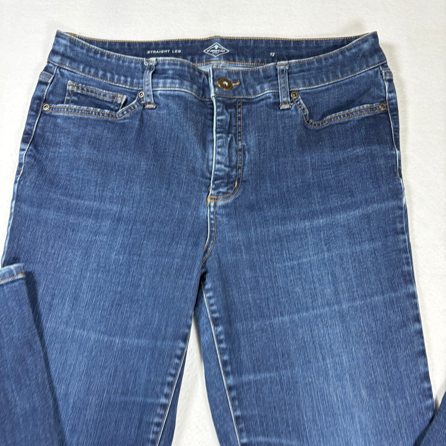 St Johns Bay Womens Jeans Size 12 Blue Straight Leg Stretch Denim Classic Fit