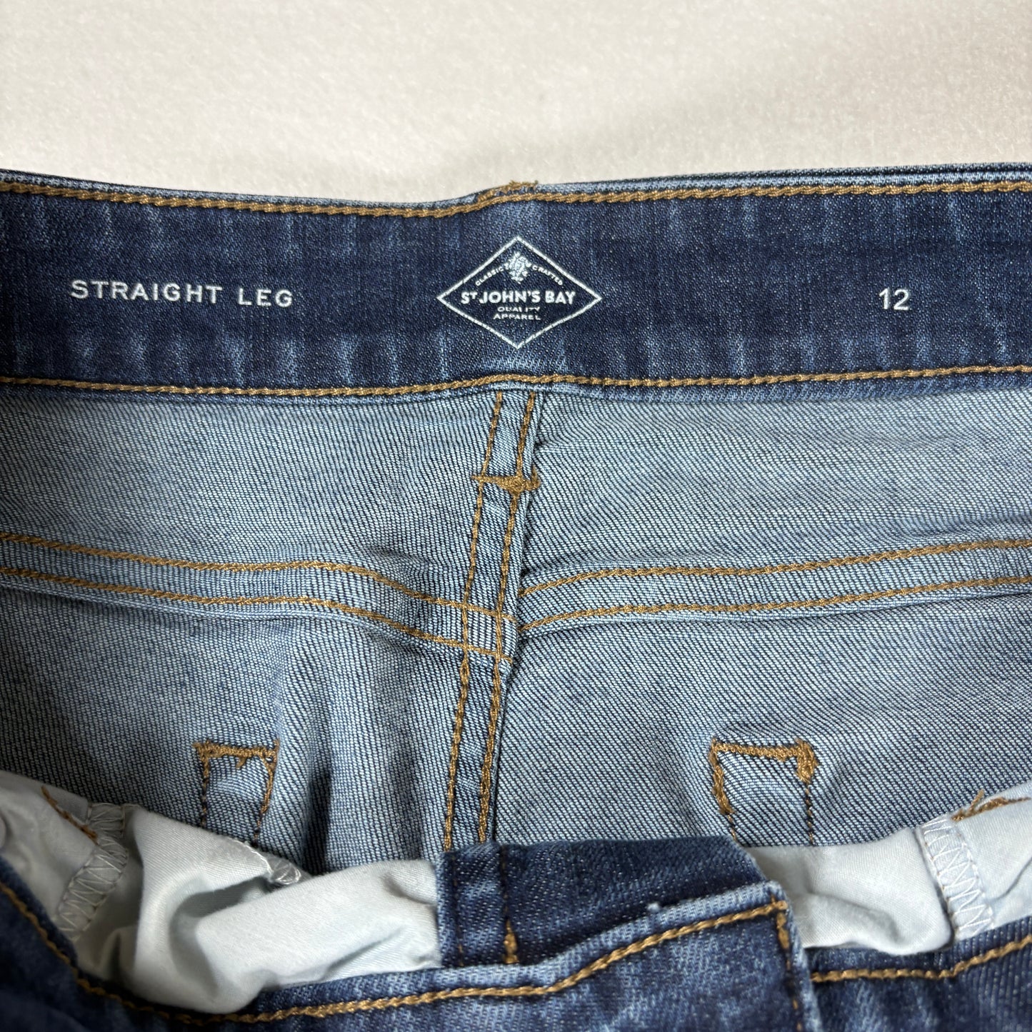 St Johns Bay Womens Jeans Size 12 Blue Straight Leg Stretch Denim Classic Fit