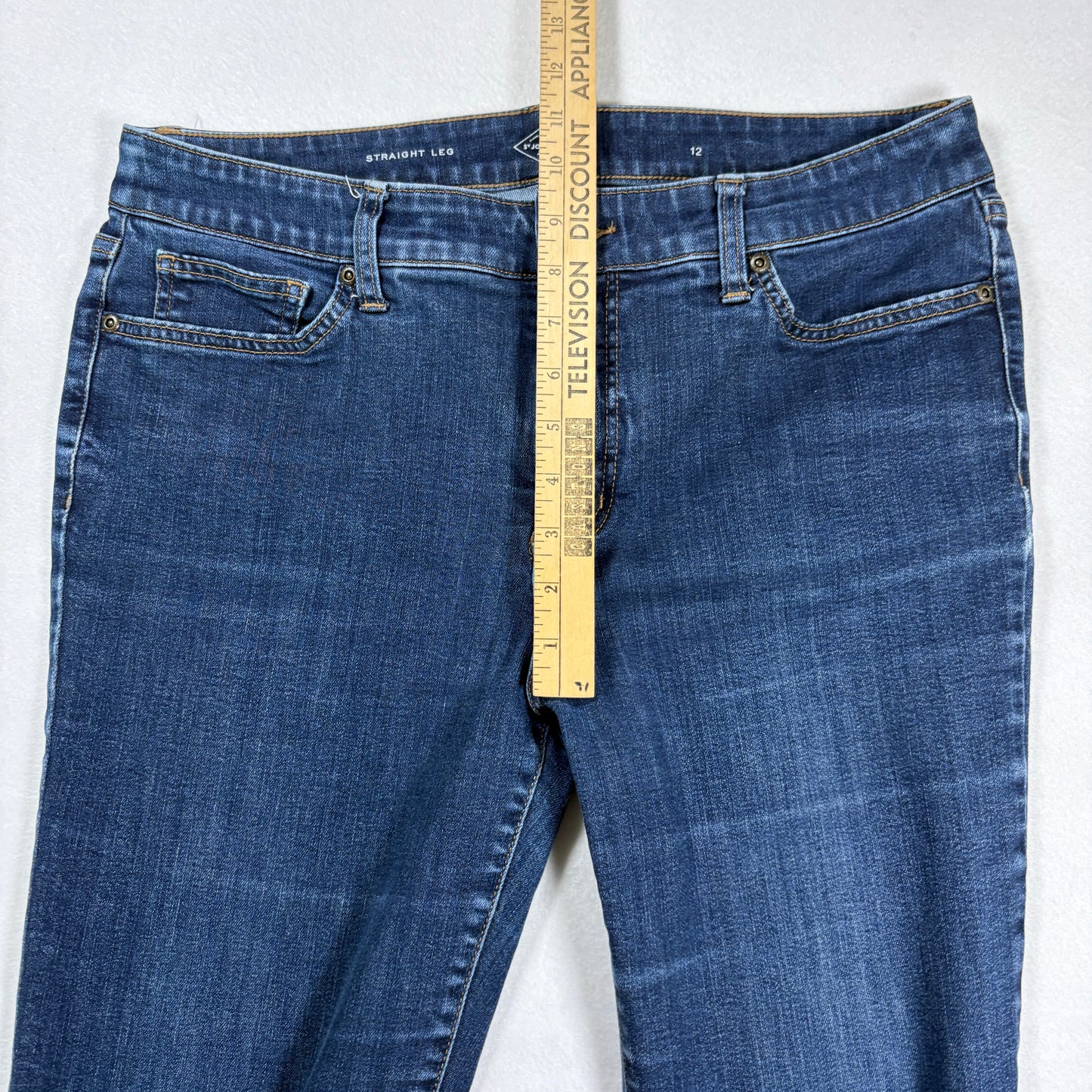 St Johns Bay Womens Jeans Size 12 Blue Straight Leg Stretch Denim Classic Fit