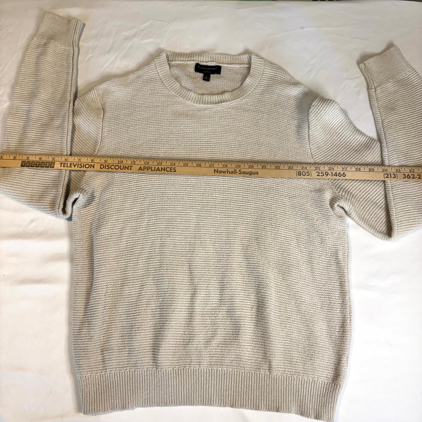 Banana Republic Men’s Linen Blend Sweater Size L Beige Crewneck Pullover Knit