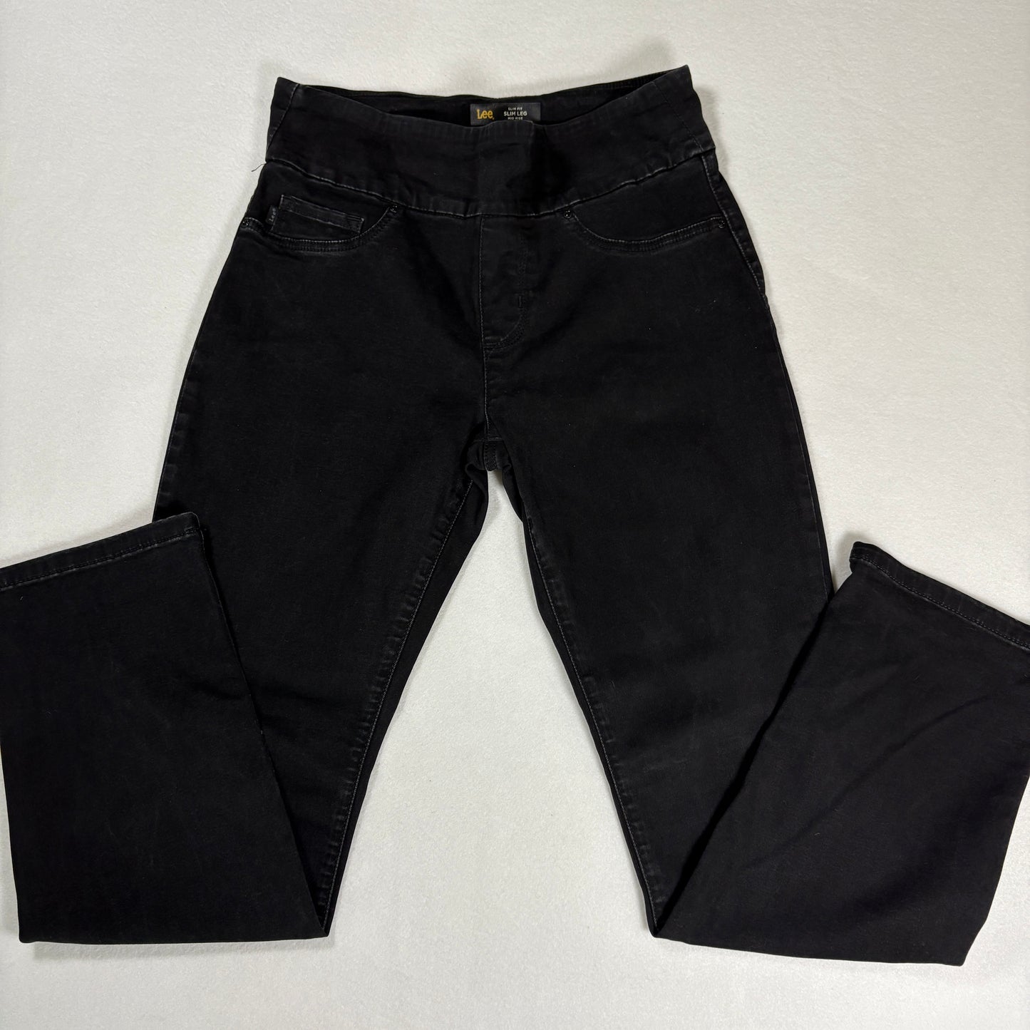 Lee Womens Jeans Size 8 Short Mid Rise Slim Leg Black Denim Sculpting Stretch Y2K