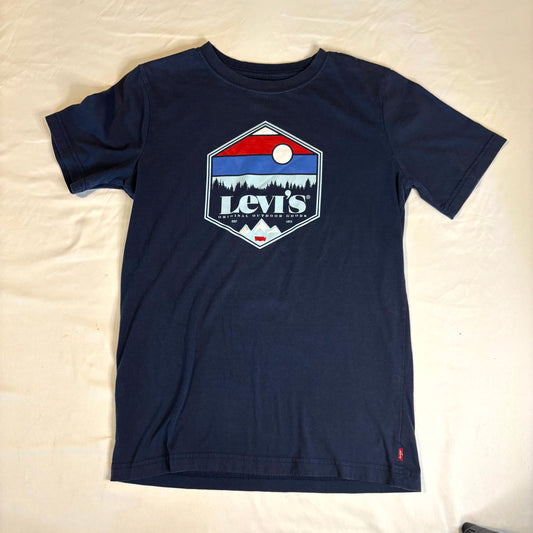 Levi’s Boys XL 18/20 Navy Blue Graphic T-Shirt Outdoor Logo Short Sleeve Cotton Tee