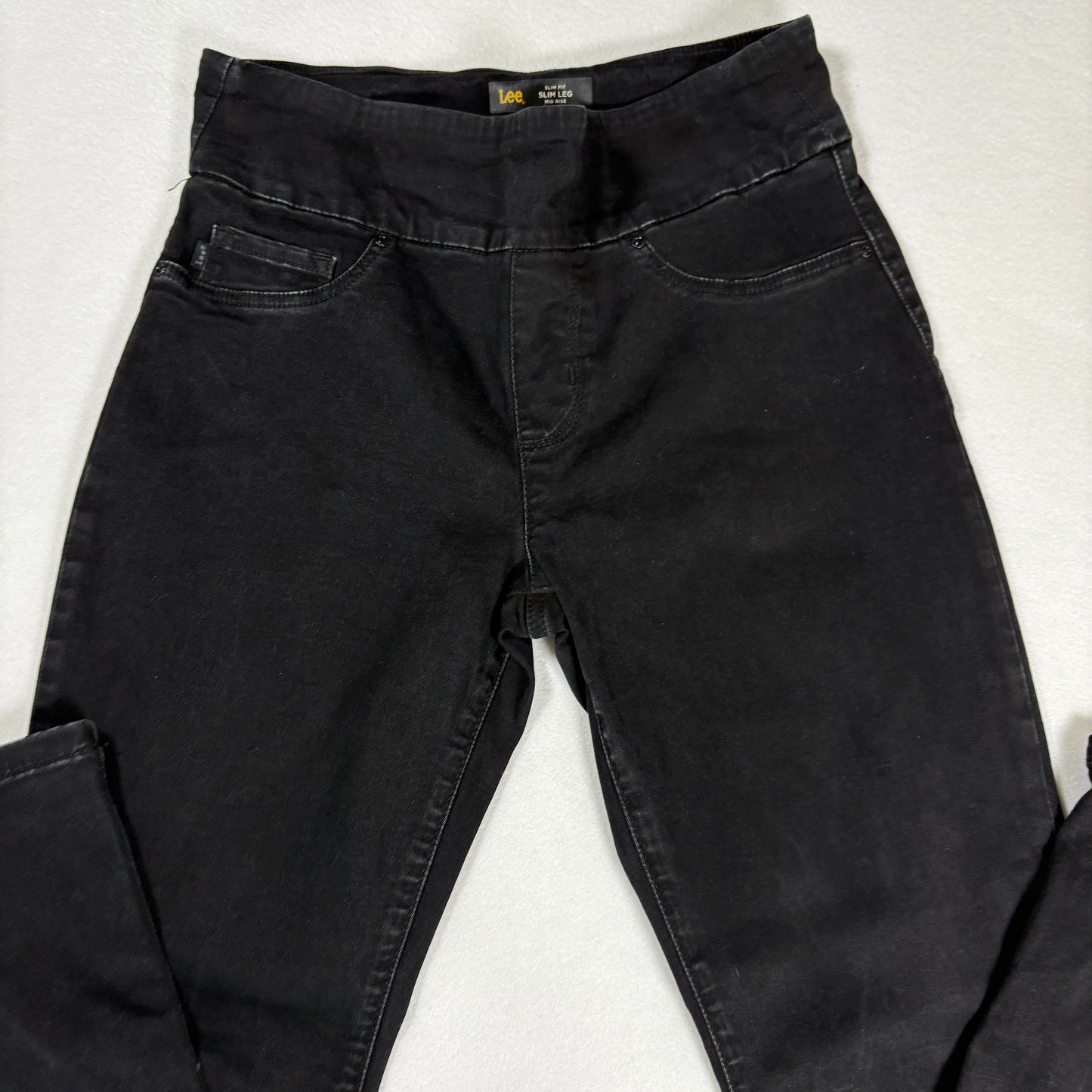 Lee Womens Jeans Size 8 Short Mid Rise Slim Leg Black Denim Sculpting Stretch Y2K