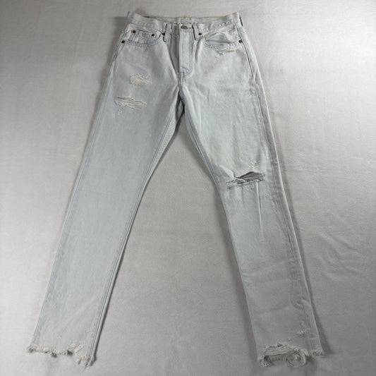 Levi’s 501 S Jeans W26 L30 Light Wash Distressed Button Fly Raw Hem