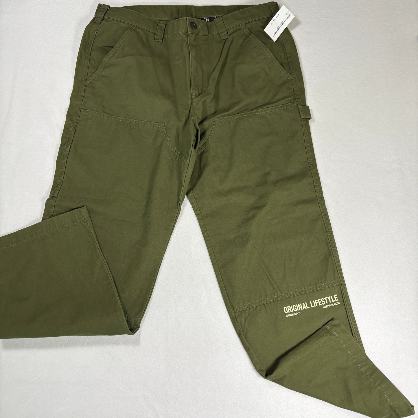 The OLU Brand Mens Pants Olive Green Carpenter Workwear Straight Leg Utility M