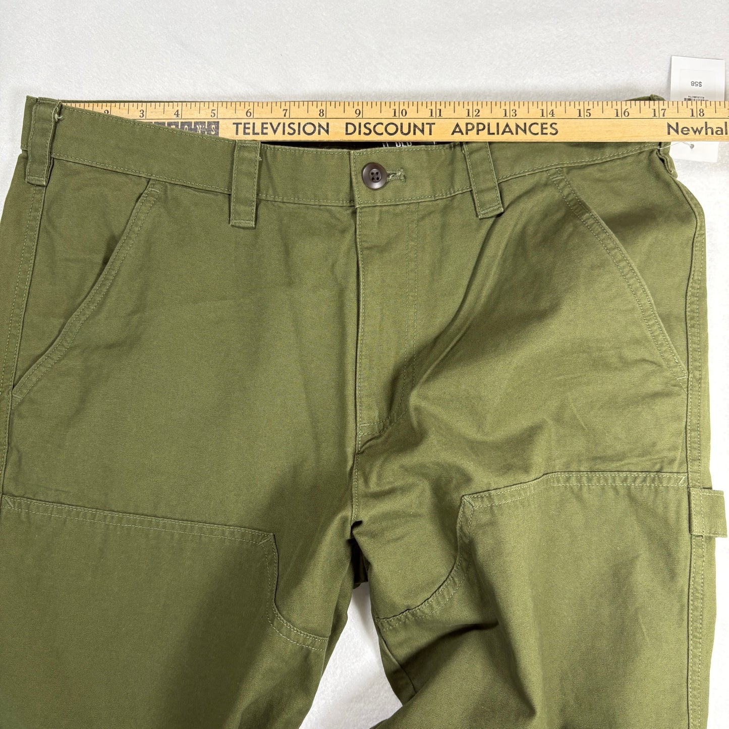 The OLU Brand Mens Pants Olive Green Carpenter Workwear Straight Leg Utility M