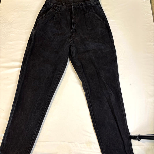 Bill Blass Women’s Jeans Size 12 Black High Waist Pleated Tapered Leg Denim Pants