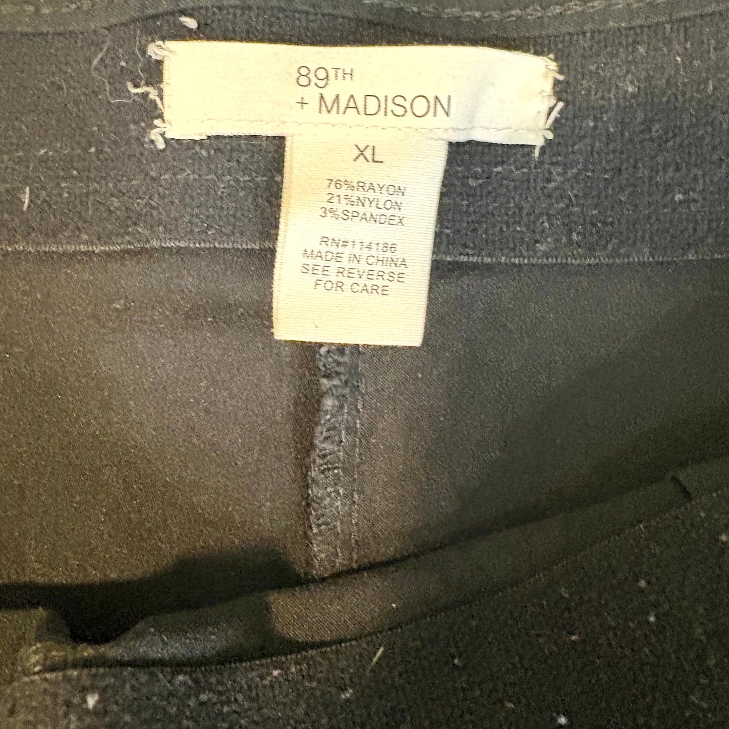 89th + Madison Women’s Black Pull-On Pants Size XL Stretch Slim Fit Rayon Blend