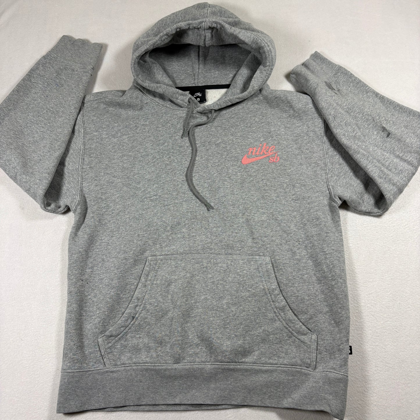 Nike SB Mens Hoodie Small Gray Pink Dog Graphic Skate Pullover Sweatshirt