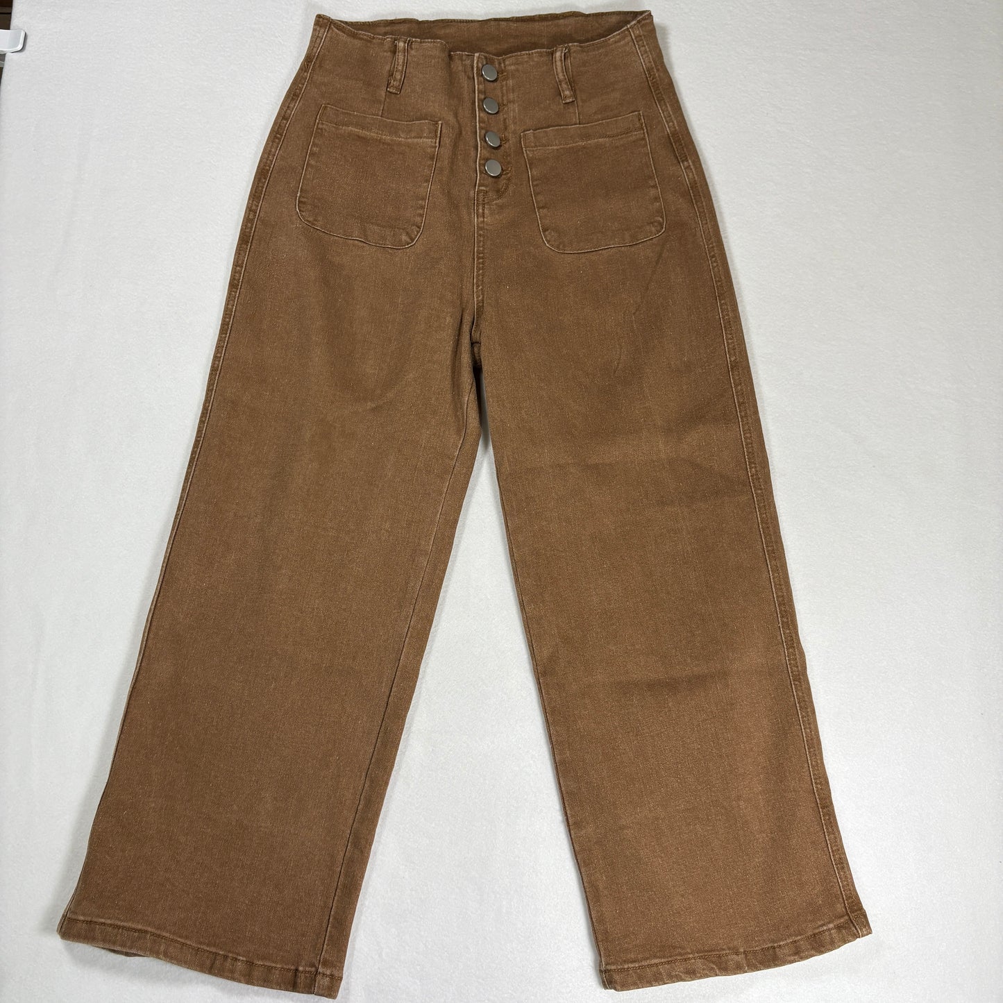 Womens Brown High Rise Jeans Size 8 Y2K 90s Button Fly Straight Denim Stretch