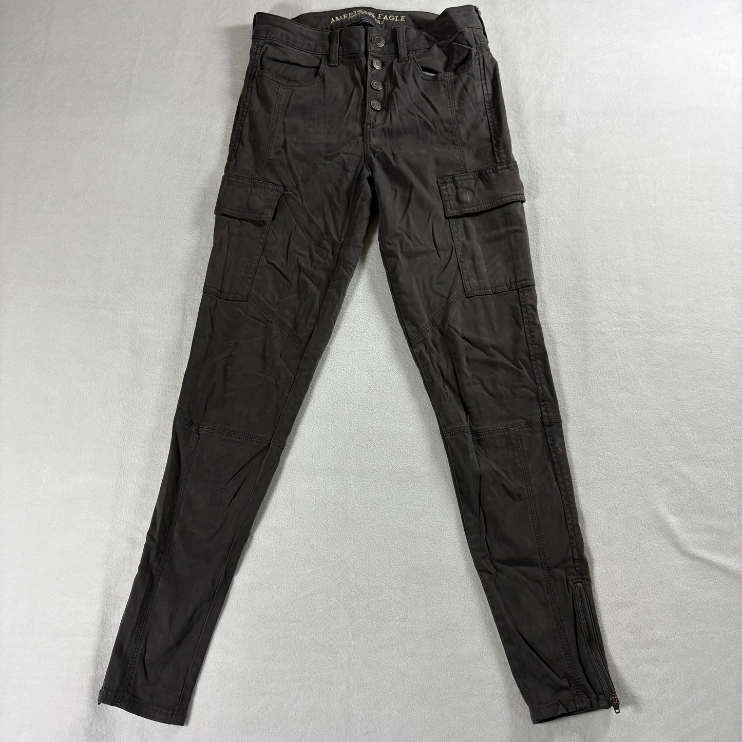 American Eagle Super Stretch Jegging 4 Gray Cargo Zip Ankle Moto Style