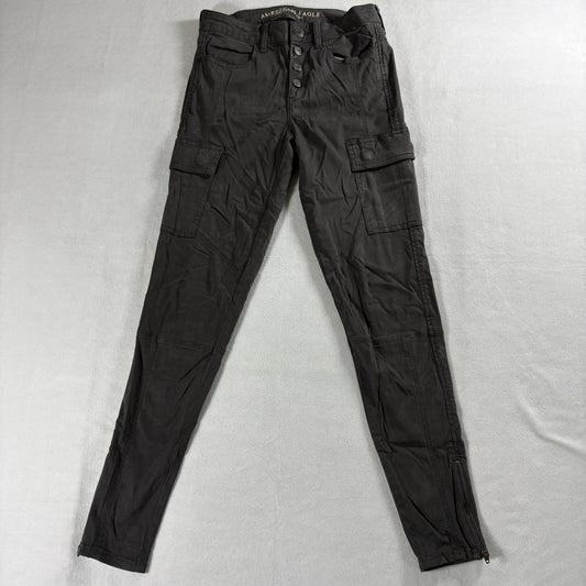 American Eagle Super Stretch Jegging 4 Gray Cargo Zip Ankle Moto Style