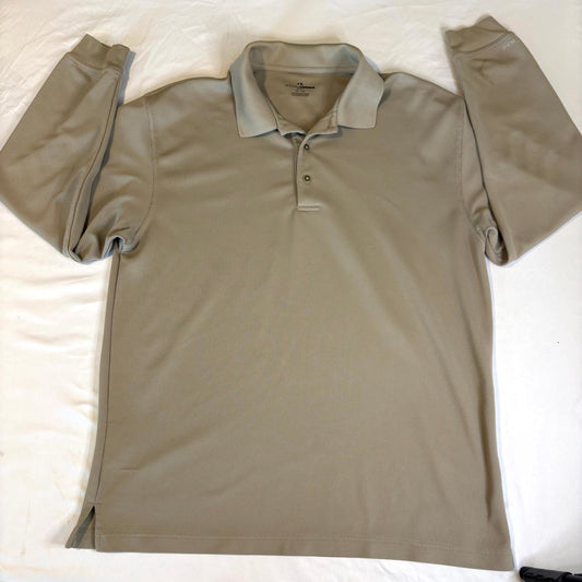 Grand Slam Golf Men’s Long Sleeve Performance Polo XL Beige Tan 100% Polyester