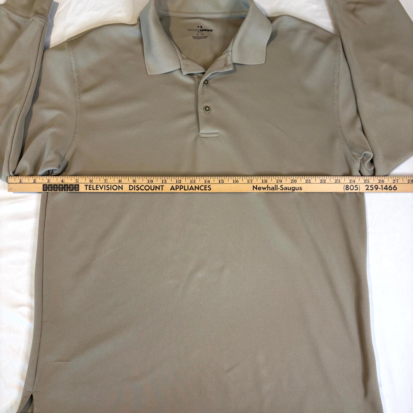 Grand Slam Golf Men’s Long Sleeve Performance Polo XL Beige Tan 100% Polyester